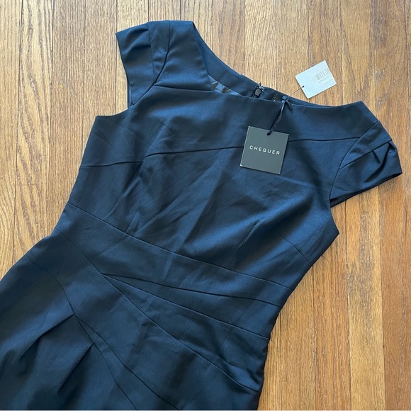 Chequer Classic Black Mini Dress Office/Night Out Tailored Cap Sleeves Size 8 - Picture 3 of 9